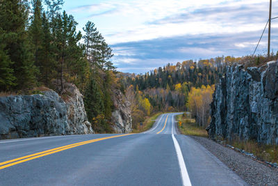 Empty country road along trees