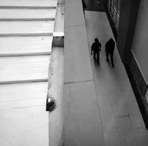 High angle view of people on floor