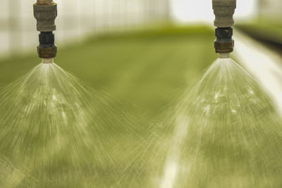 Close-up of sprinkler on field