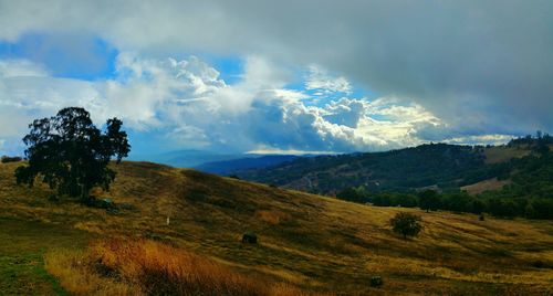 Scenic view of landscape against cloudy sky