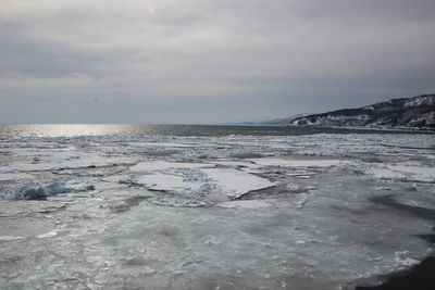 Scenic view of sea against sky during winter