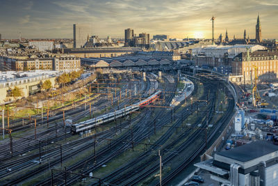 Morning view of the copenhagen city skyline from an elevated vantage point.