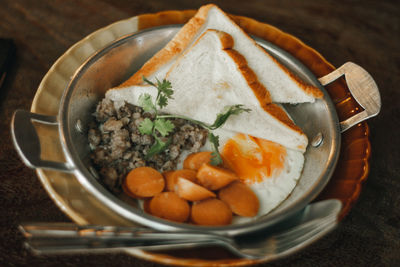 High angle view of food in container