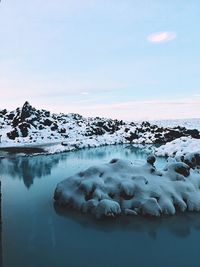 Frozen lake against sky during winter