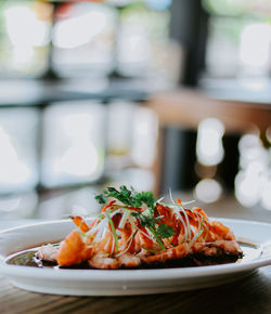 Close-up of food in plate on table