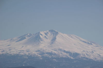 Scenic view of snowcapped mountains against clear sky