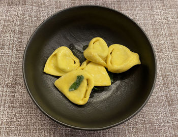 High angle view of food in plate on table