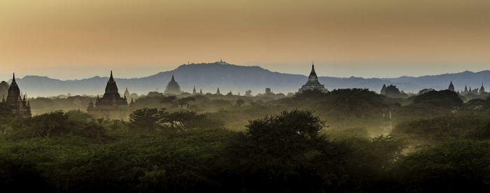 View of temple at sunset