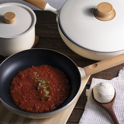 High angle view of food in bowl on table