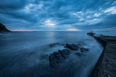 Scenic view of sea against sky at dusk