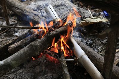 High angle view of bonfire