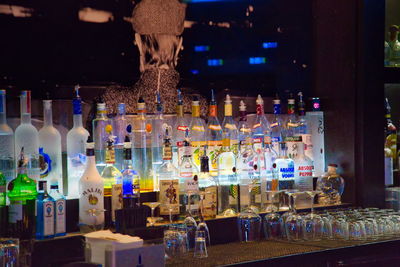 View of bottles on display at bar