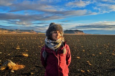 Full length of girl standing on land in iceland