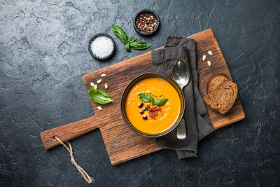 Directly above shot of food on cutting board