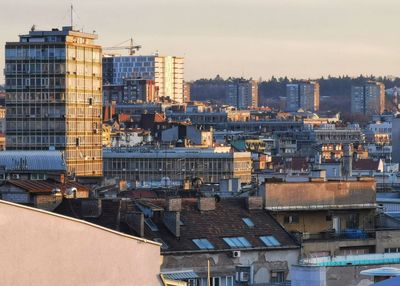 High angle view of buildings in city