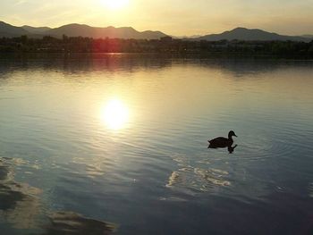 Scenic view of lake at sunset