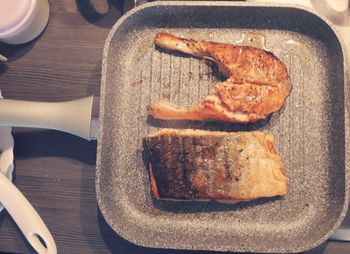 Close-up of meat in plate on table