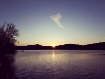 Scenic view of lake against sky during sunset