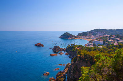 The panoramic view of beach at tossa de mar. costa brava, catalonia, spain