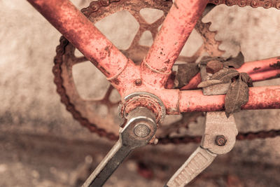 High angle view of rusty bicycle