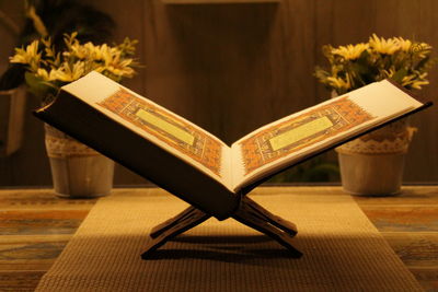 Close-up of open book on table