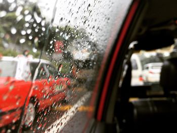 Close-up of rain drops on window