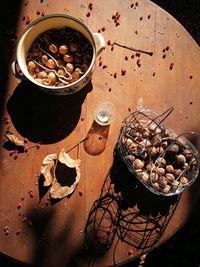 High angle view of drink on table