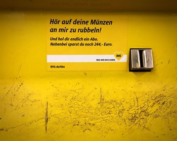 Close-up of yellow text