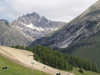 Scenic view of snowcapped mountain against cloudy sky