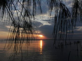 Scenic view of sea against sunset sky