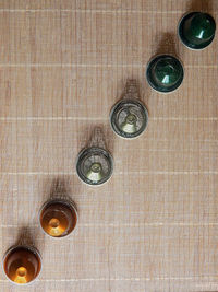 High angle view of wine glasses