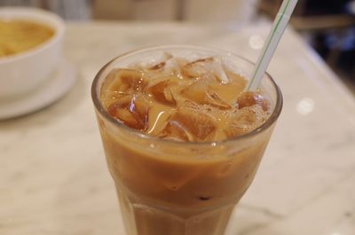 Close-up of drink in glass on table