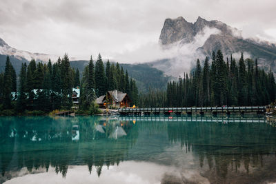 Scenic view of lake against cloudy sky