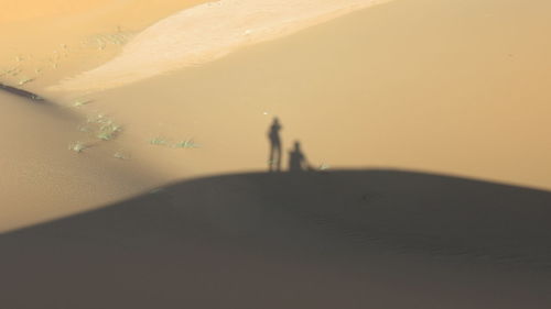 Shadow of people on sand at beach