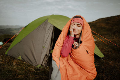 Hiking in the mountains and slept in tent