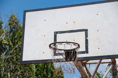 Low angle view of basketball hoop against sky