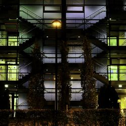 Low angle view of illuminated building