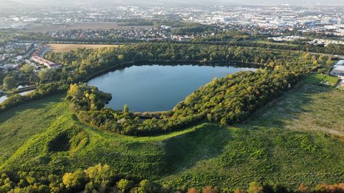 High angle view of cityscape and trees