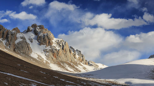 Scenic view of snowcapped mountains against sky