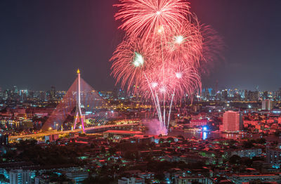 Firework display at night