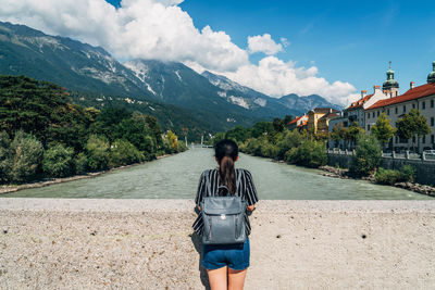 Female tourist looking at view in austria