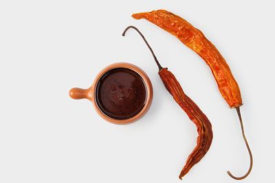 Directly above shot of coffee cup against white background