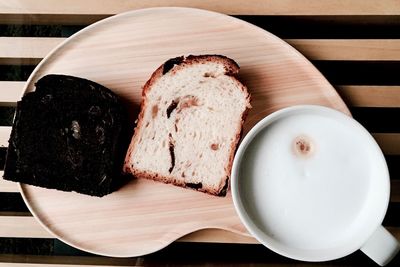 High angle view of breakfast on table