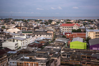 High angle view of townscape against sky