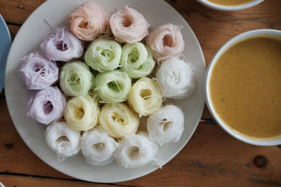 High angle view of roses on table