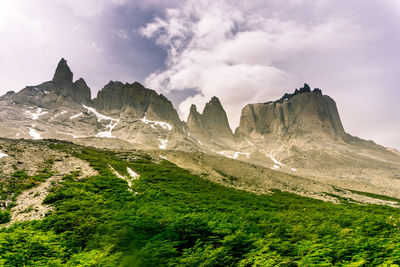 Scenic view of mountains against cloudy sky