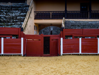 Exterior of building by houses