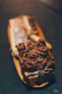 High angle view of chocolate cake on table