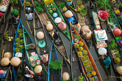 High angle view of lanterns hanging in market