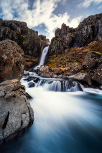 Scenic view of waterfall